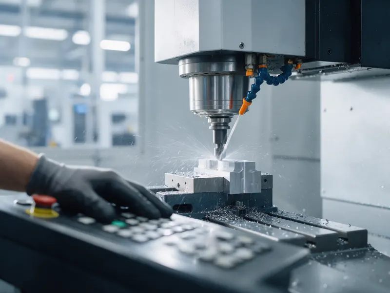 CNC machine cutting a steel part