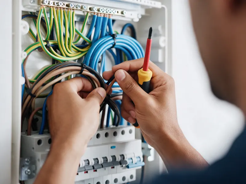 Electrician wiring a distribution board