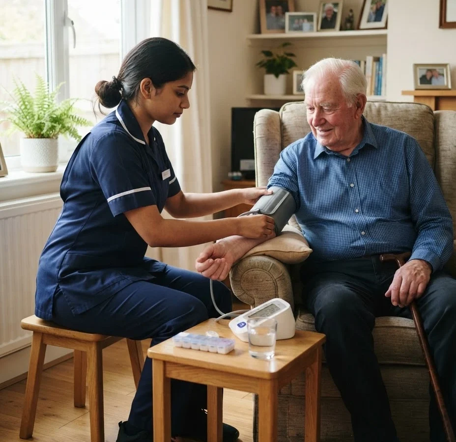 A nurse checking a patient’s vital signs